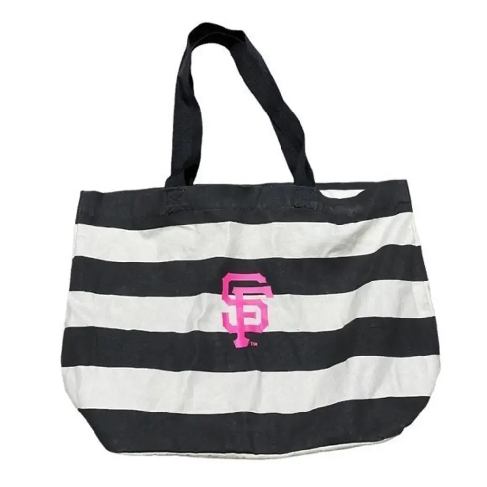 San Francisco Giants MLB Genuine‎ Merchandise Striped Tote Bag Black Cream Pink